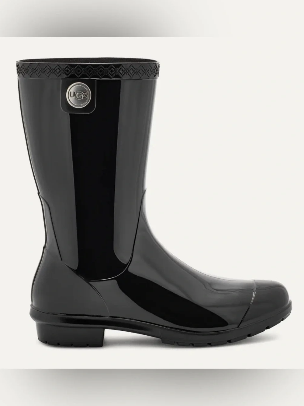 UGG Sienna Black Gloss Waterproof Rain Boots Sheepskin Insole Preppy Equestrian